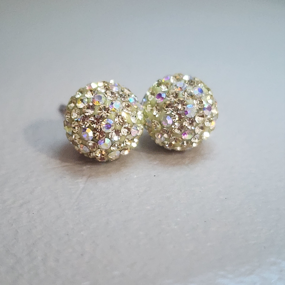 Soft Yellow AB Crystal Ball Earrings (10mm) - Picture 4 of 6
